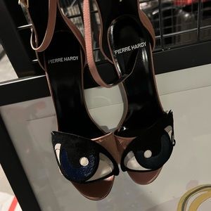 Pierre Hardy “Oh Roy” pink pony hair cartoon eye sandal.